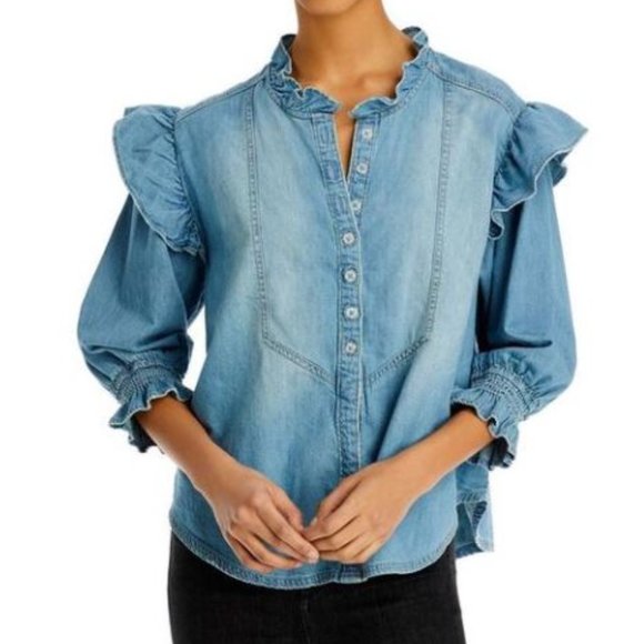 We The Free Tops - 🆕 Free People - We The Free Louise Denim Top - Size Medium